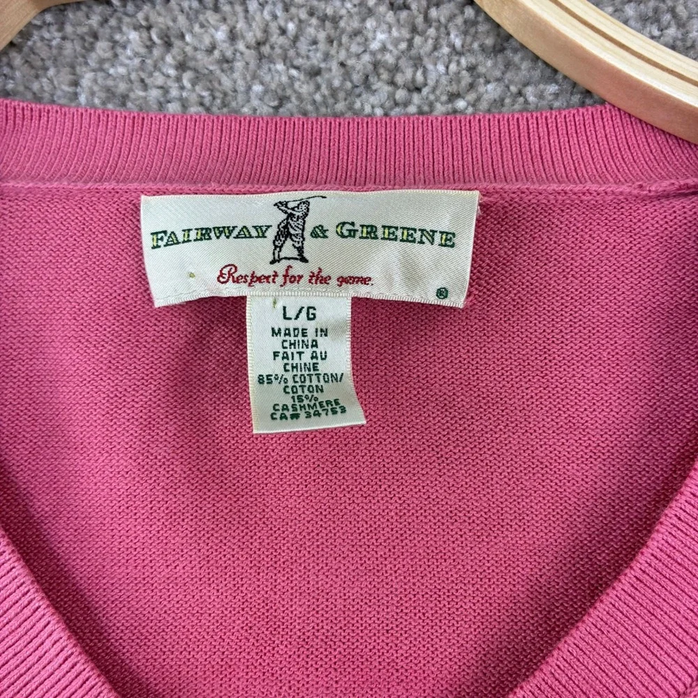 Vintage Fairway & Greene Sweater Size L Pink Cashmere Blend V Neck Golf Preppy